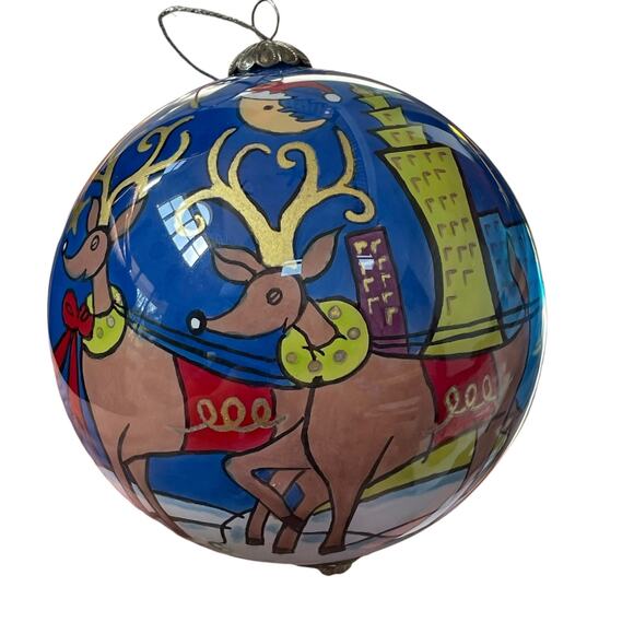 Pier 1 Li Bien Christmas Ornament 2006 Santa Reindeer in City Reverse Painted - Picture 5 of 12